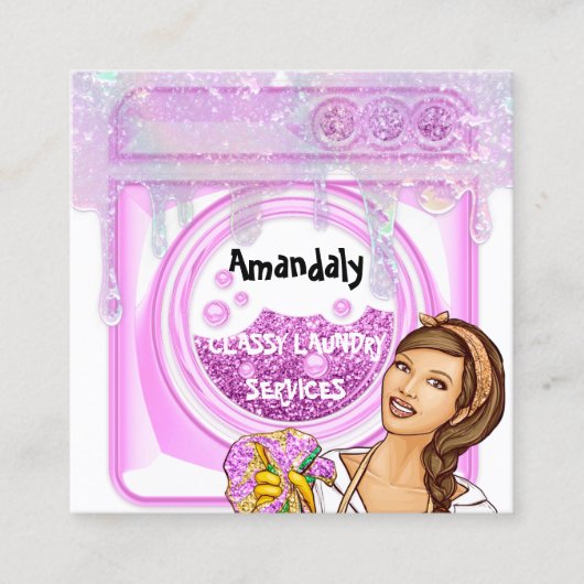 Carte De Visite Carré Lave-linge Nettoyage Service QR Code Drives (Devant)