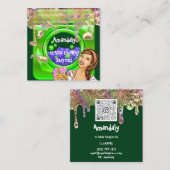 Carte De Visite Carré Lave-linge Services de nettoyage QRCode Green (Devant / Derrière)