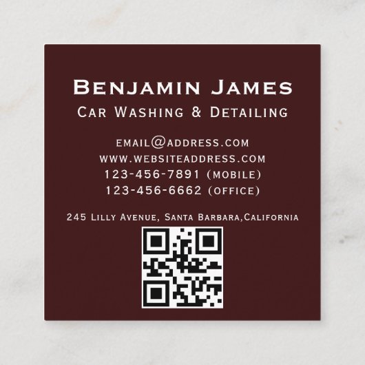 Carte De Visite Carré Lave-pression moderne Mobile Car Wash code qr (Dos)
