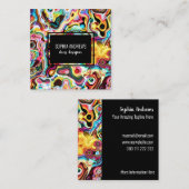 Carte De Visite Carré Lave psychédélique Abstraite Retro Arc-en-ciel (Devant / Derrière)