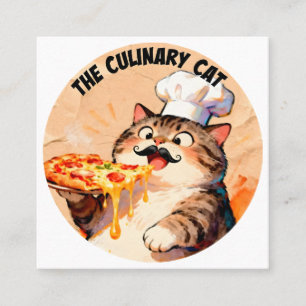 Carte De Visite Carré Le Chat Culinaire avec Pizza Chat Chef Tenant une