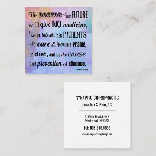 Carte De Visite Carré Le docteur de la future chiropractie d'aquarelle (Devant / Derrière)