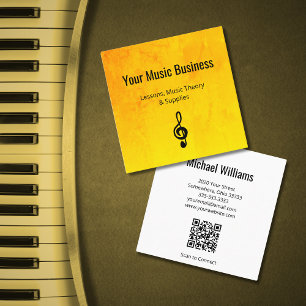 Carte De Visite Carré Leçons de musique Elegant Gold QR code