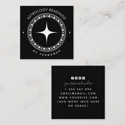 Carte De Visite Carré Lectures d'astrologie Noir & Blanc Étincelle Mysti (Devant / Derrière)