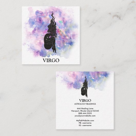 Carte De Visite Carré *~* Lectures d'astrologie Zodiac VIRGO en bleu ros (Devant / Derrière)