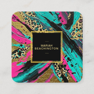 Carte De Visite Carré ** Leopard AP93 Animal Abstrait Neon Gold Bold
