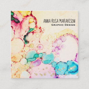 Carte De Visite Carré *~* Les bulles Abstraites de débit Peach Yellow B