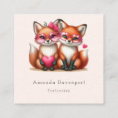 Carte De Visite Carré Les mignons renards orange en amour (Devant)