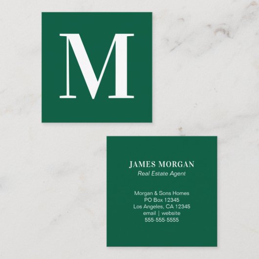 Carte De Visite Carré LETTRE CHASSEZ VERT ET BLANC CHASSEZ UNIQUE MONogr (Devant / Derrière)