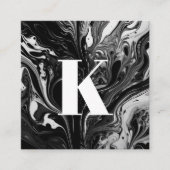 Carte De Visite Carré Lettre initiale Monogramme Noir noir blanc d'encre (Devant)