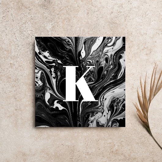 Carte De Visite Carré Lettre initiale Monogramme Noir noir blanc d'encre