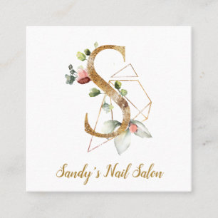 Carte De Visite Carré Lettre S avec le dessin géométrique et les fleurs