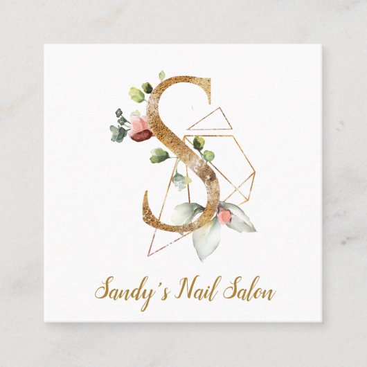 Carte De Visite Carré Lettre S avec le dessin géométrique et les fleurs (Devant)