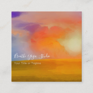 Carte De Visite Carré Lever de soleil aquarelle sur champ doré