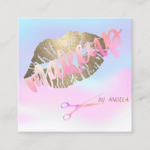 Carte De Visite Carré Lèvres Holographiques Élégantes, Ciseaux