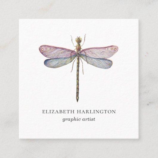 Carte De Visite Carré libellule aquarelle. Coiffeur professionnel (Devant)