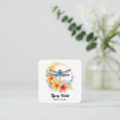 Carte De Visite Carré libellules et fleurs d'aquarelle (Debout devant)