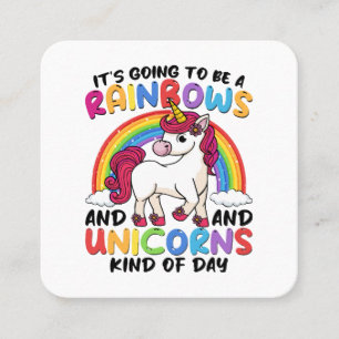 Carte De Visite Carré licorne mignonne arc-en-ciel drôle