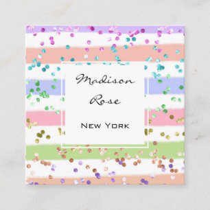 Carte De Visite Carré Licorne pastel arc-en-ciel rose et blanc