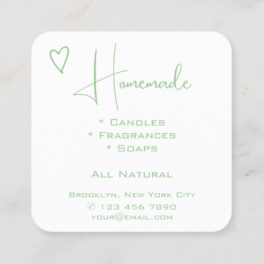 Carte De Visite Carré Light Mint Green Calligraphy Heart Logo QR Code (Dos)