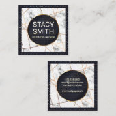 Carte De Visite Carré Lignes métalliques | Marbre | Bannière dorée (Devant / Derrière)