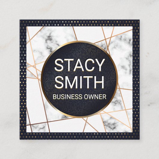 Carte De Visite Carré Lignes métalliques | Marbre | Bannière dorée (Devant)