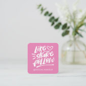 Carte De Visite Carré Like Share Suivre Brascript Pink Social Media (Debout devant)