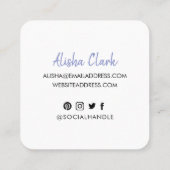 Carte De Visite Carré Like Share Suivre Brush Script Violet Social Media (Dos)
