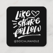Carte De Visite Carré Like Share Suivre le script Brascript Black Social (Devant)