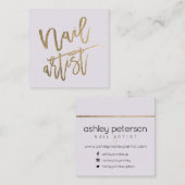 Carte De Visite Carré Lilas d'or de typographie d'artiste de clou (Devant / Derrière)