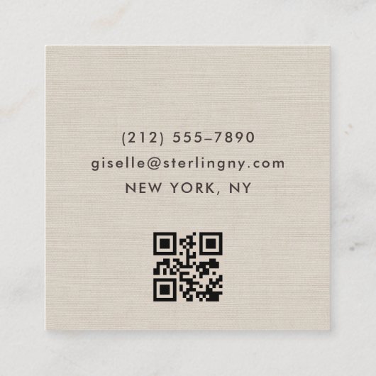 Carte De Visite Carré Linen QR Code Modern Minimal Typography (Dos)