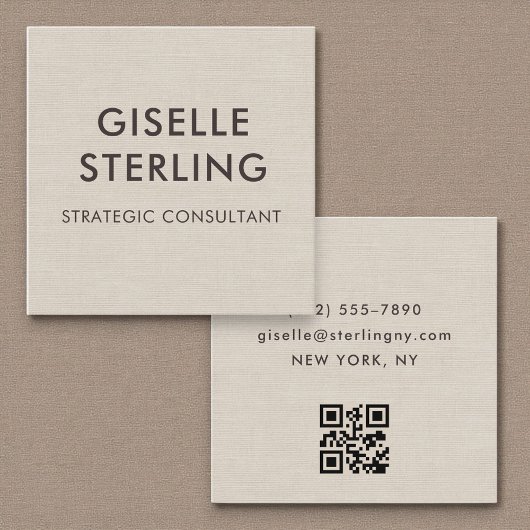 Carte De Visite Carré Linen QR Code Modern Minimal Typography 