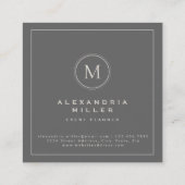 Carte De Visite Carré Linge beige Élégant Floral | Médaillon Monogramme (Dos)