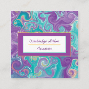 Carte De Visite Carré Liquide violet, doré et bleu en marbre