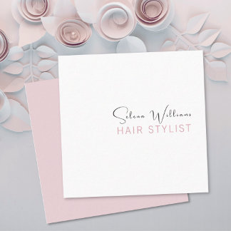 Carte De Visite Carré Liste de cheveux Salon minimaliste Blush White