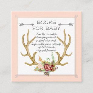 Carte De Visite Carré Livres pour Bébé Billet Boho Deer Antler Blush Ros