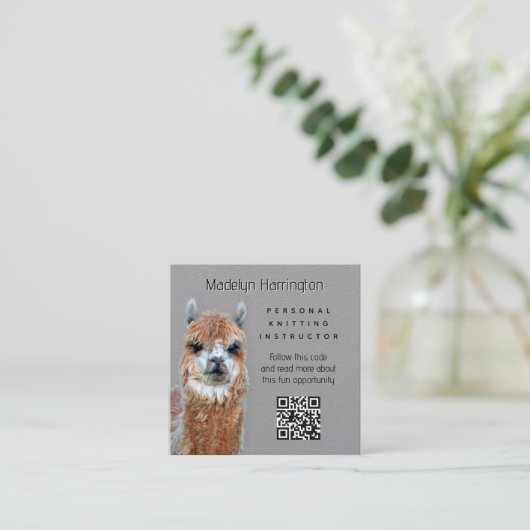 Carte De Visite Carré Llama Knitting Instructor QR code Business Card (Debout devant)