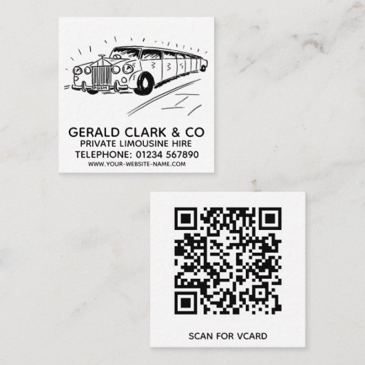 Carte De Visite Carré Location Limousine Étendue De Luxe (Devant / Derrière)