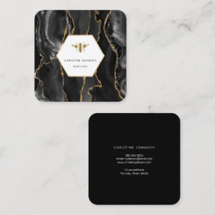 Carte De Visite Carré logo abeille miel sur agate noire