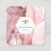 Carte De Visite Carré logo abeille miel sur agate rose (Devant)