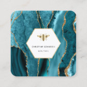 Carte De Visite Carré logo abeille miel sur agate turquoise (Devant)