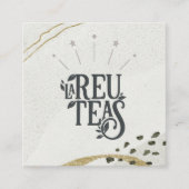 Carte De Visite Carré Logo Abstrait Rustique Ivoire Noir Gris Code QR (Devant)