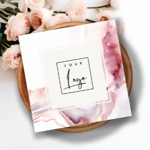 Carte De Visite Carré Logo Agate Aquarelle Rose Pâle Boho