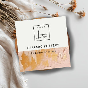 Carte De Visite Carré Logo artistique Bush Pink Gold Paint Texture