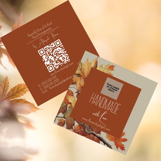 Carte De Visite Carré Logo Automne | Automne Floral artisanal
