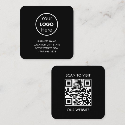Carte De Visite Carré Logo Black Custom moderne et QR Code Professional (Devant / Derrière)
