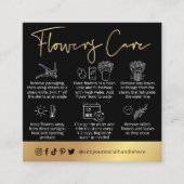 Carte De Visite Carré Logo Black & Gold Script Fresh Flowers Care Guide (Devant)