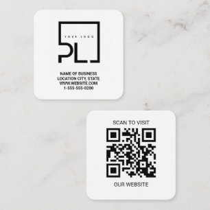 Carte De Visite Carré Logo Blanc Personnalisé Moderne et Code QR Carré d