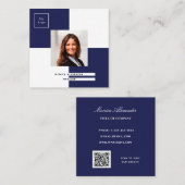 Carte De Visite Carré logo bleu marine photo code QR (Devant / Derrière)