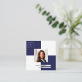 Carte De Visite Carré logo bleu marine photo code QR (Debout devant)